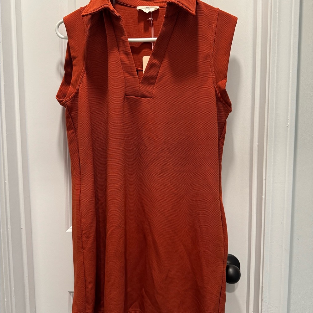 Entro Rustic Orange Sleeveless Boxy Tunic Dress with Notched Collar